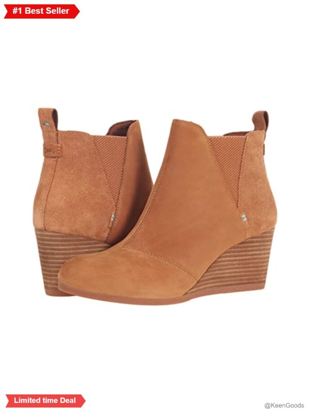 TOMS Kelsey Leather-Suede Ankle Bootie with Walkable Wedge Heel